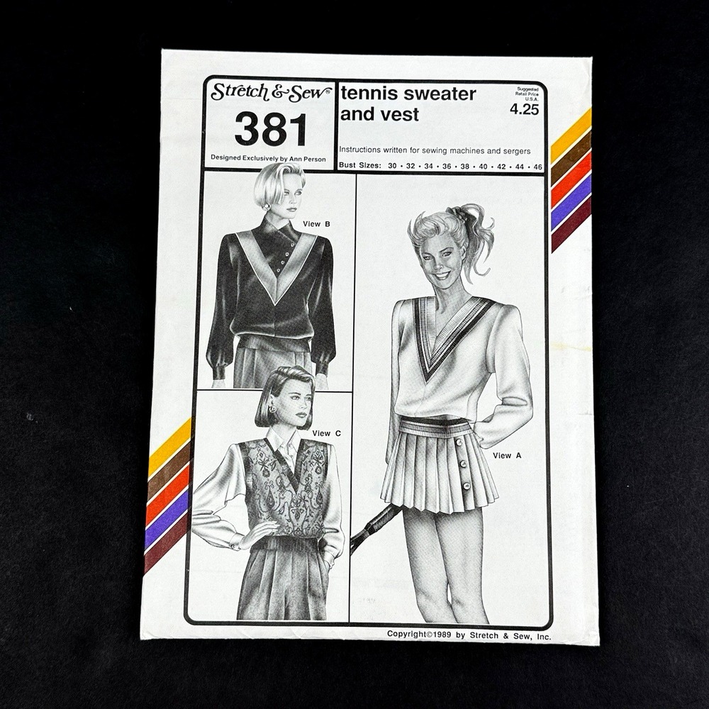 Vintage UNCUT Women Preppy Tennis Sweater Vest Top Sewing Pattern 381 Ann Person